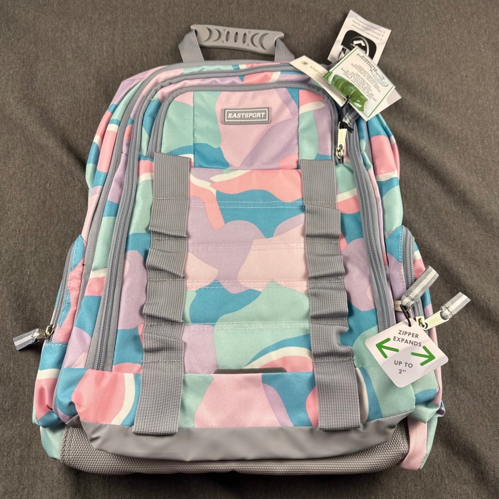 Eastsport Expandable Team Backpack Pastel Camo Pink Blue Recycled Polyester NWT